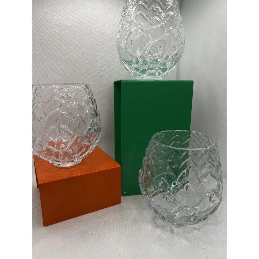 3 Anthropologie Helianthus Clear Water Goblet Glass Set glasses whiskey table